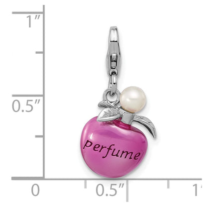 Sterling Silver Amore La Vita Rhod-Pl Enamel Fwc Pearl 3-D Perfume Bottle Charm