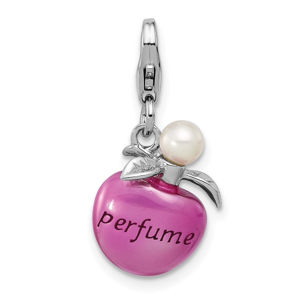 Sterling Silver Amore La Vita Rhod-Pl Enamel Fwc Pearl 3-D Perfume Bottle Charm