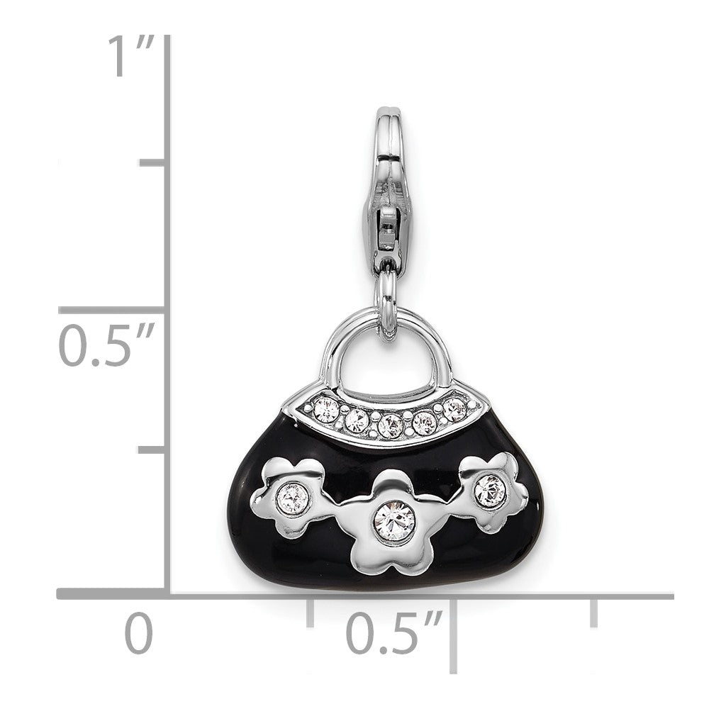 Sterling Silver Amore La Vita Rhodium-Plated Enamel Crystal 3-D Handbag Charm