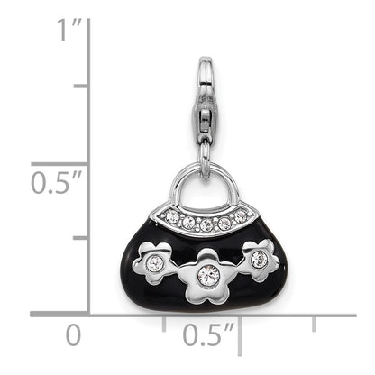Sterling Silver Amore La Vita Rhodium-Plated Enamel Crystal 3-D Handbag Charm