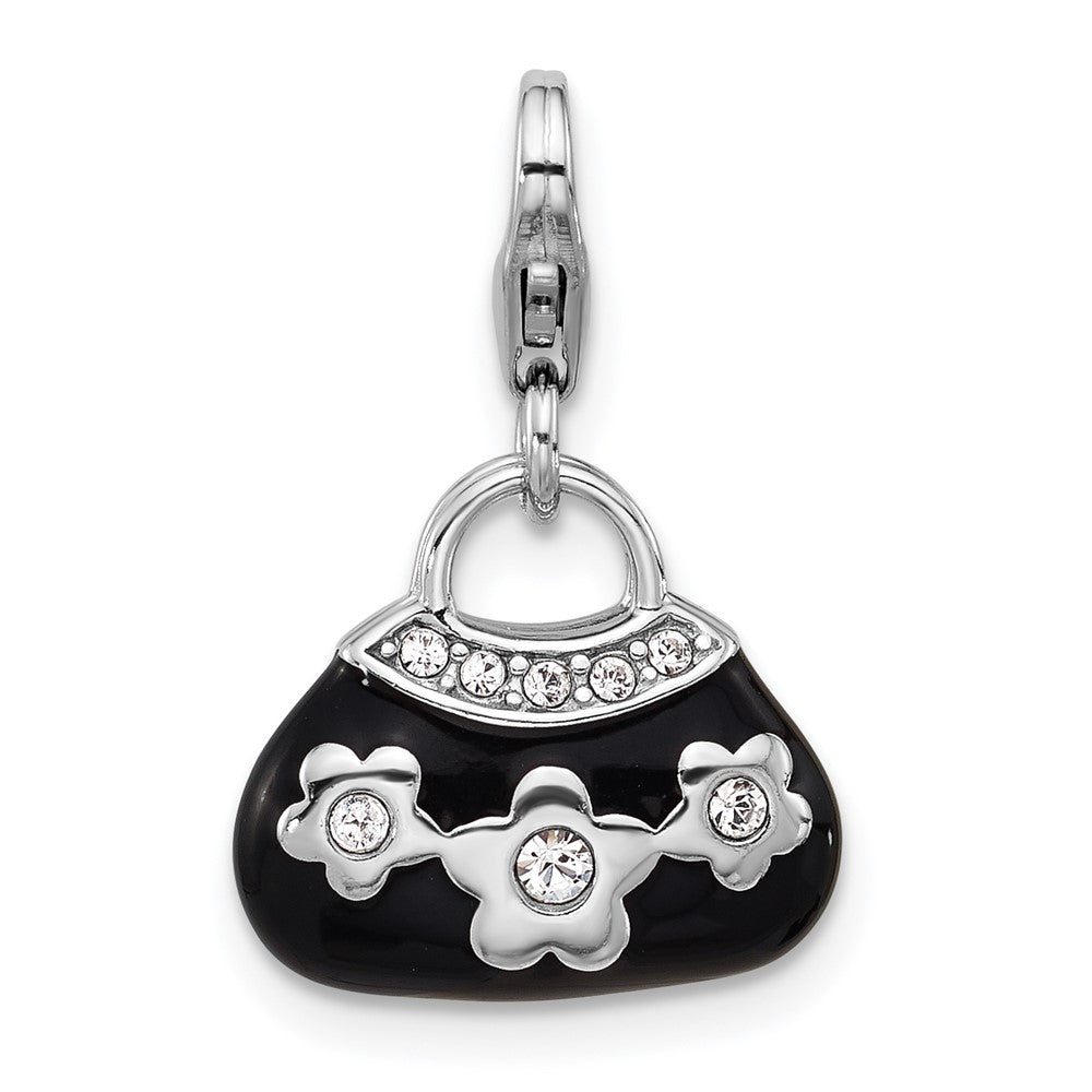 Sterling Silver Amore La Vita Rhodium-Plated Enamel Crystal 3-D Handbag Charm