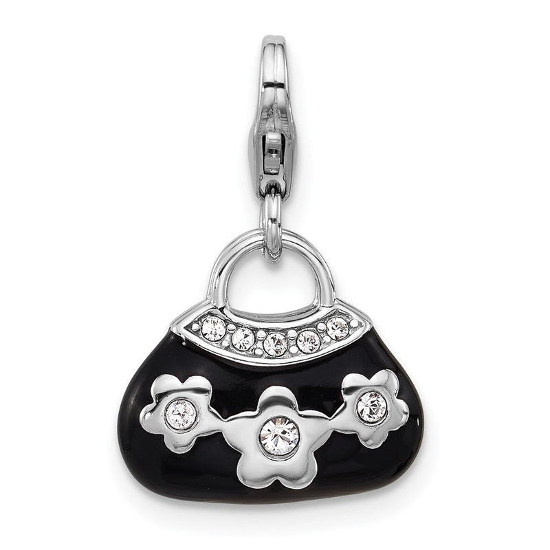 Sterling Silver Amore La Vita Rhodium-Plated Enamel Crystal 3-D Handbag Charm