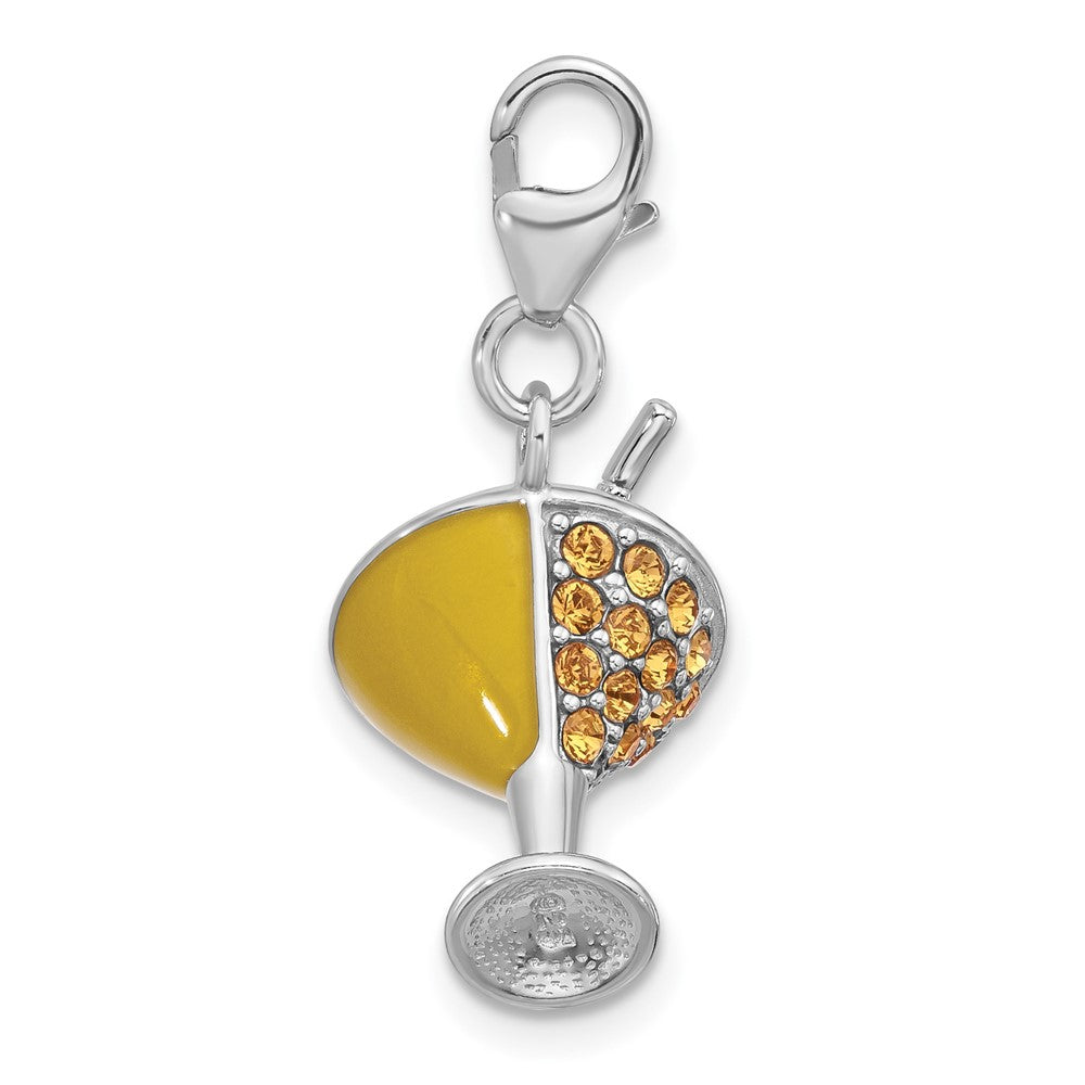 Sterling Silver Amore La Vita Rhod-Pl Enamel Crystal 3-D Martini Glass Charm