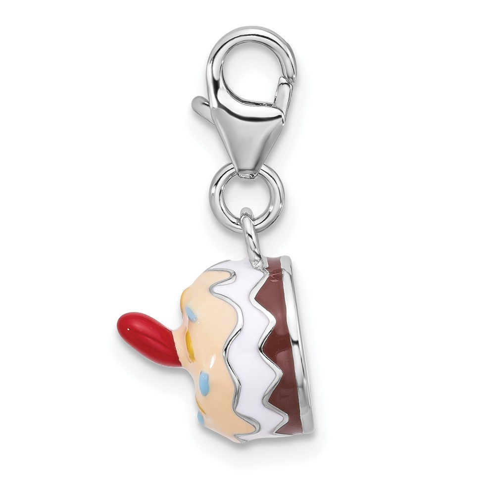 Sterling Silver Amore La Vita Rhodium Plated Enameled Red Heart Topped 3-D Cake Charm