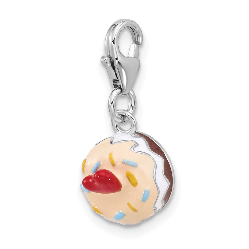 Sterling Silver Amore La Vita Rhodium Plated Enameled Red Heart Topped 3-D Cake Charm