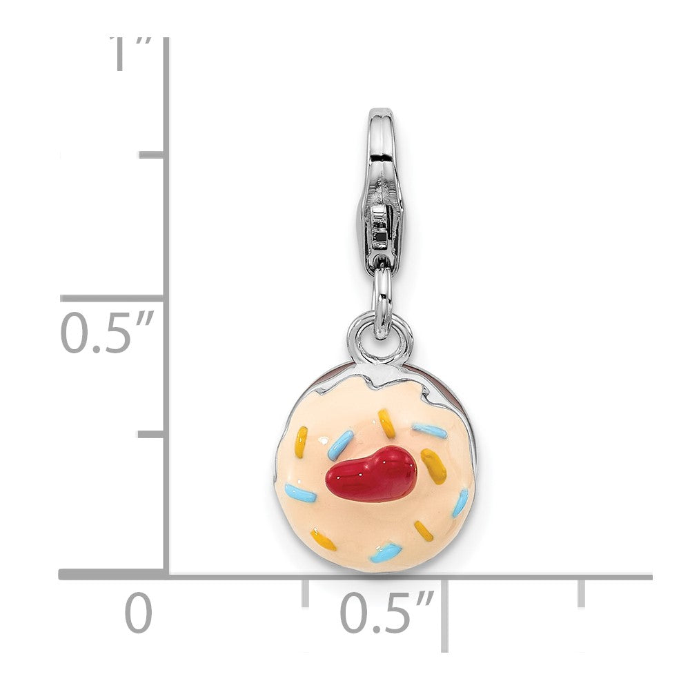 Sterling Silver Amore La Vita Rhodium Plated Enameled Red Heart Topped 3-D Cake Charm