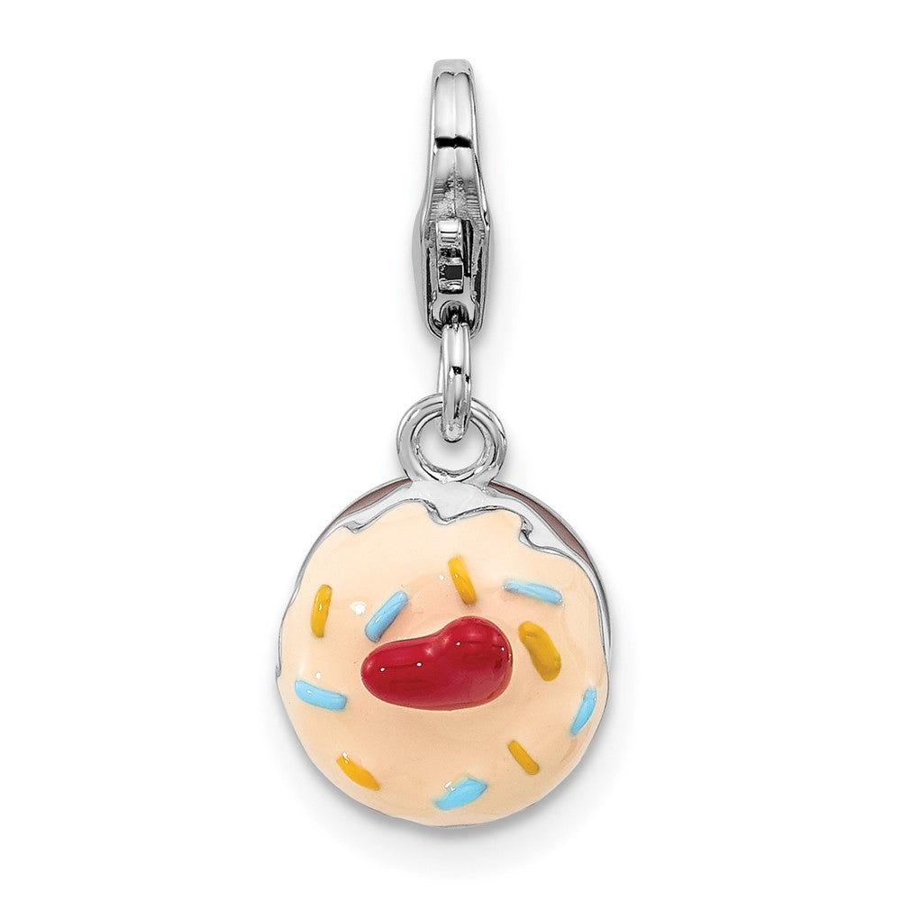 Sterling Silver Amore La Vita Rhodium Plated Enameled Red Heart Topped 3-D Cake Charm