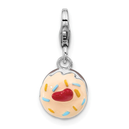 Sterling Silver Amore La Vita Rhodium Plated Enameled Red Heart Topped 3-D Cake Charm