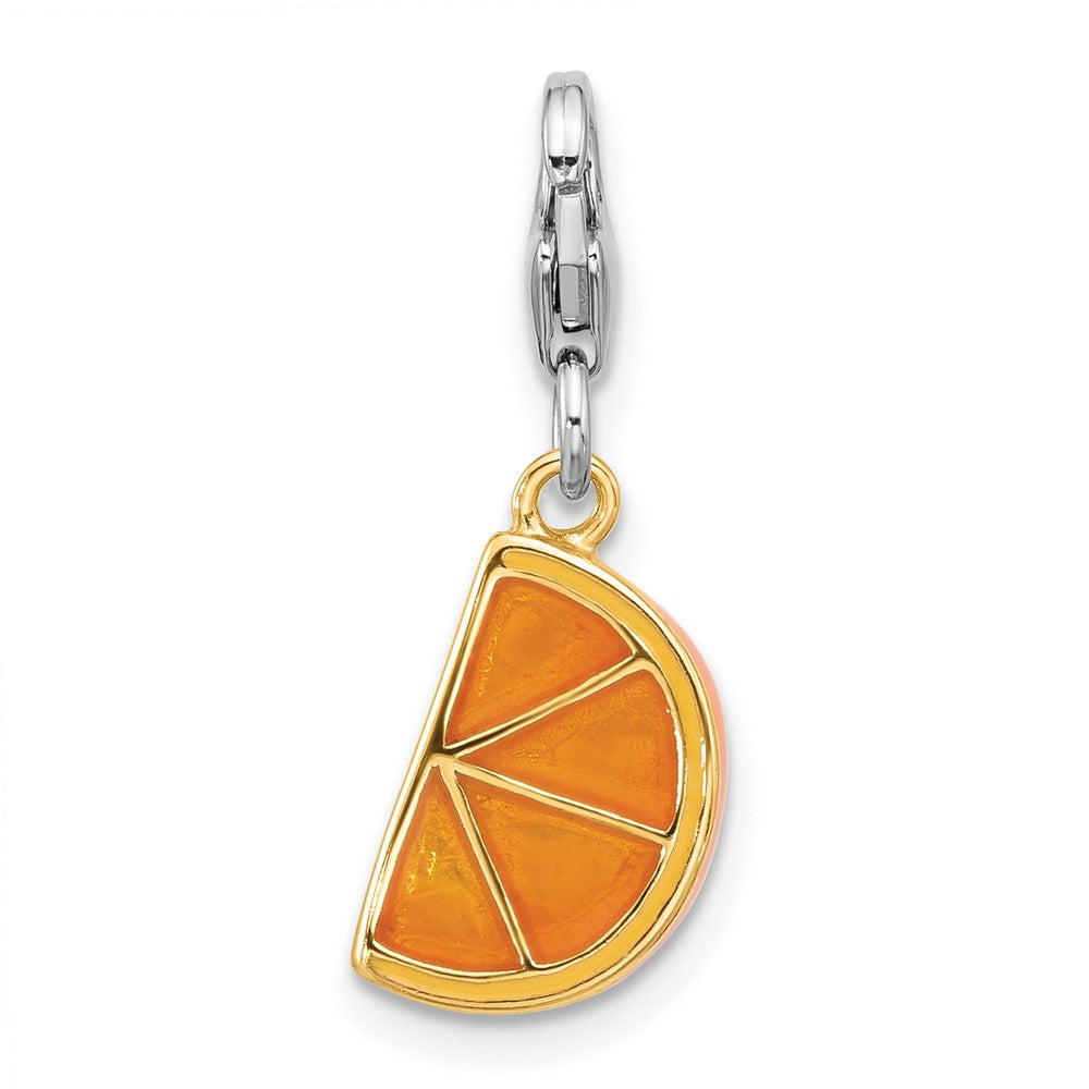 Sterling Silver Amore La Vita Rhodium/gold-Plated Enamel Crystal Orange Charm