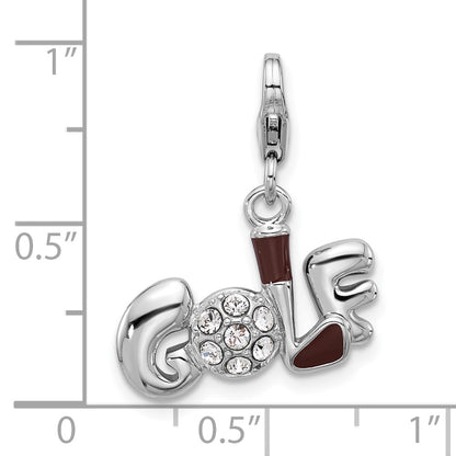 Sterling Silver Amore La Vita Rhodium Plated Crystal Enamel Golf Charm
