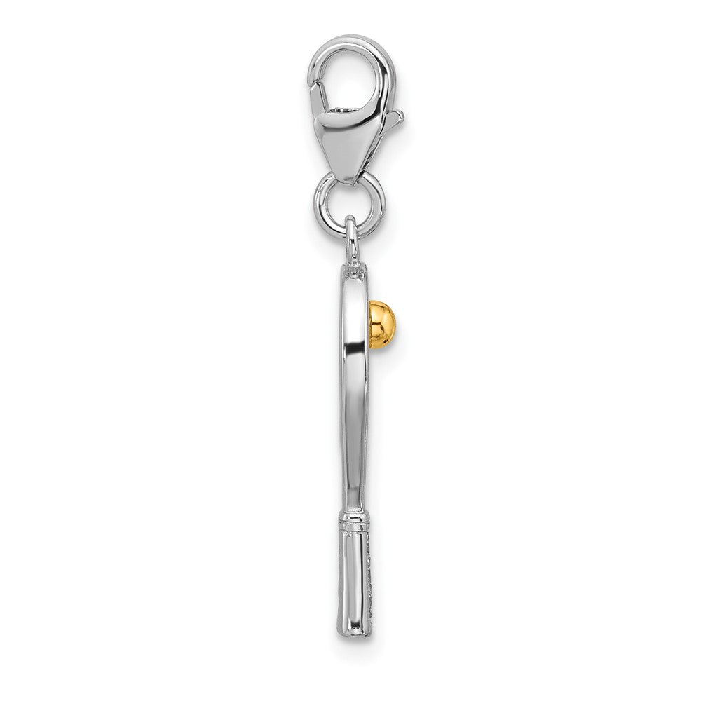 Sterling Silver Amore La Vita Rhodium Plated Gold-Plated CZ 3-D Tennis Racquet Charm