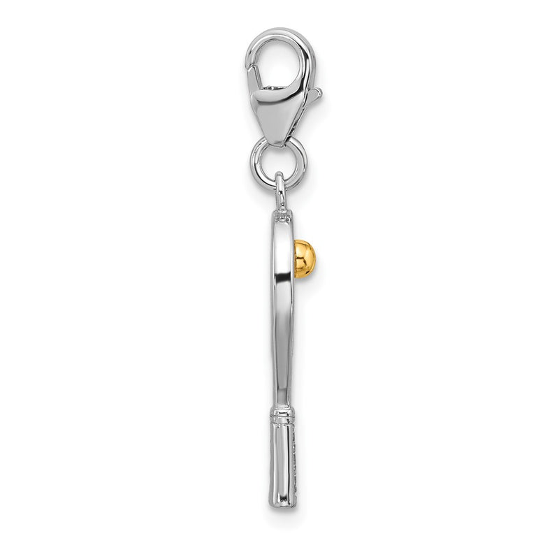 Sterling Silver Amore La Vita Rhodium Plated Gold-Plated CZ 3-D Tennis Racquet Charm