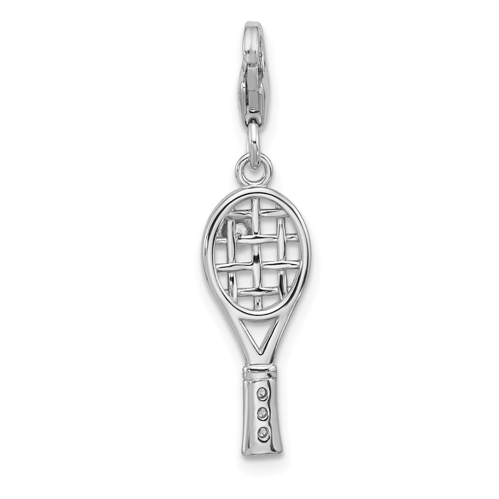Sterling Silver Amore La Vita Rhodium Plated Gold-Plated CZ 3-D Tennis Racquet Charm