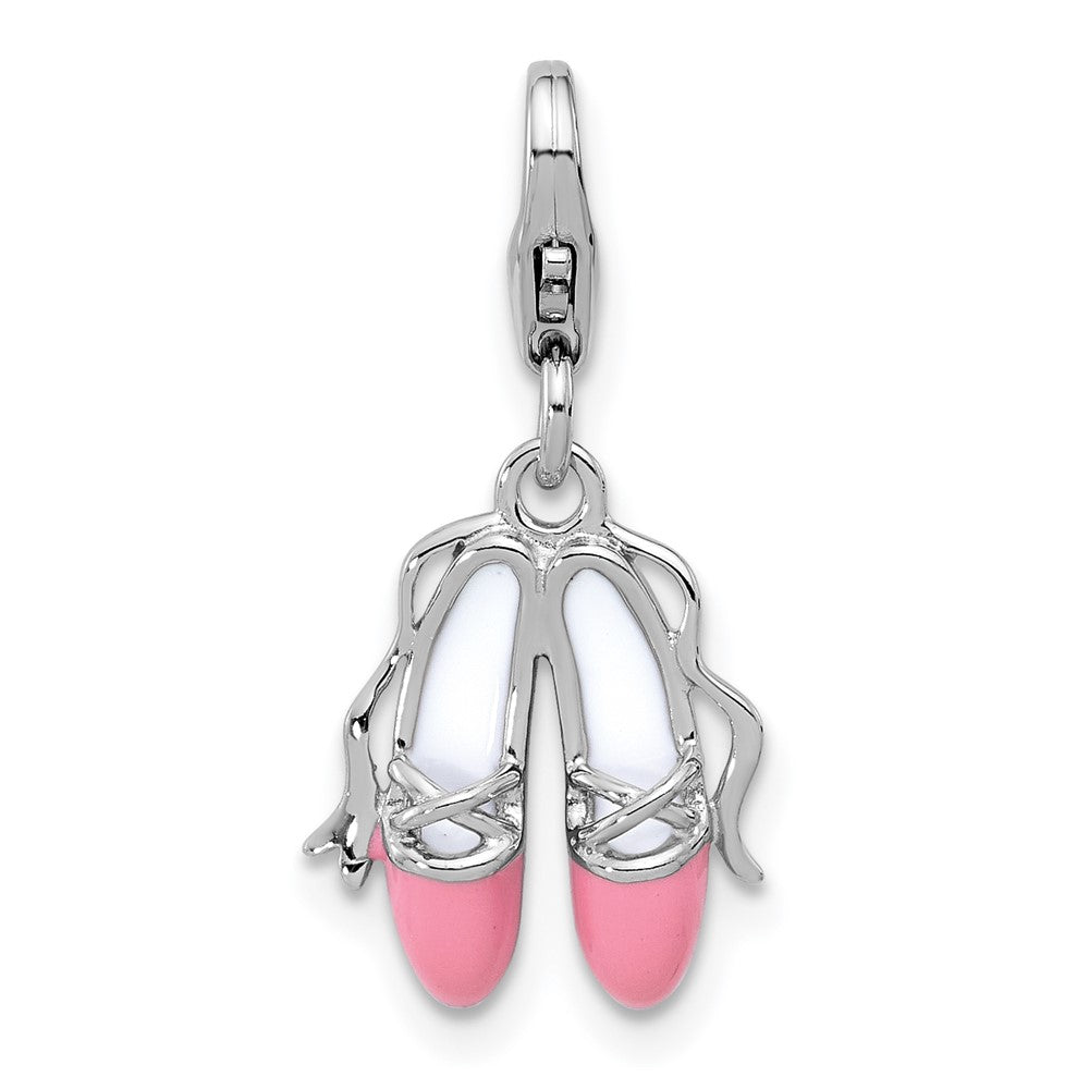 Sterling Silver Amore La Vita Rhodium Plated Enameled Ballet Shoes Charm