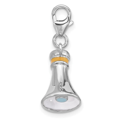 Sterling Silver Amore La Vita Rhodium Plated Enameled 3-D Megaphone Charm