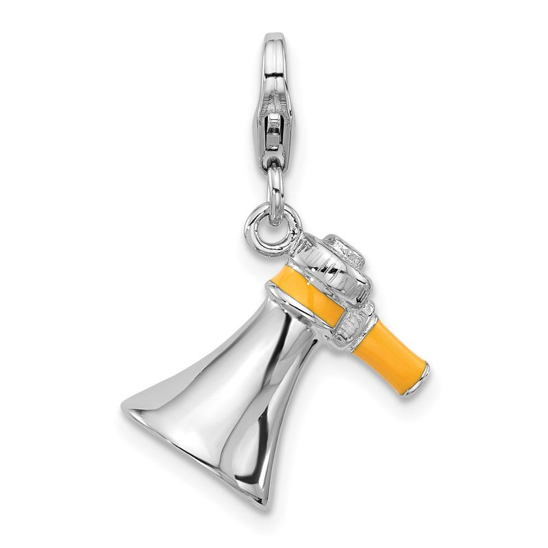 Sterling Silver Amore La Vita Rhodium Plated Enameled 3-D Megaphone Charm