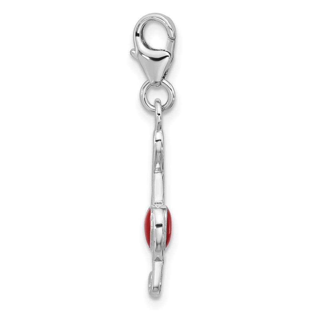 Sterling Silver Amore La Vita Rhodium Plated Enamel Red Heart 3-D Musical Note Charm