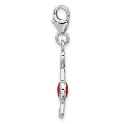 Sterling Silver Amore La Vita Rhodium Plated Enamel Red Heart 3-D Musical Note Charm