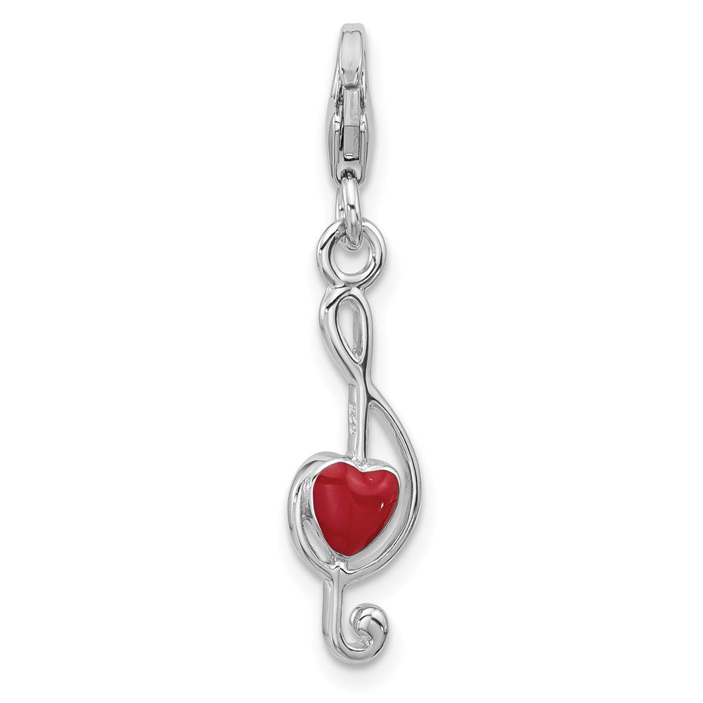 Sterling Silver Amore La Vita Rhodium Plated Enamel Red Heart 3-D Musical Note Charm