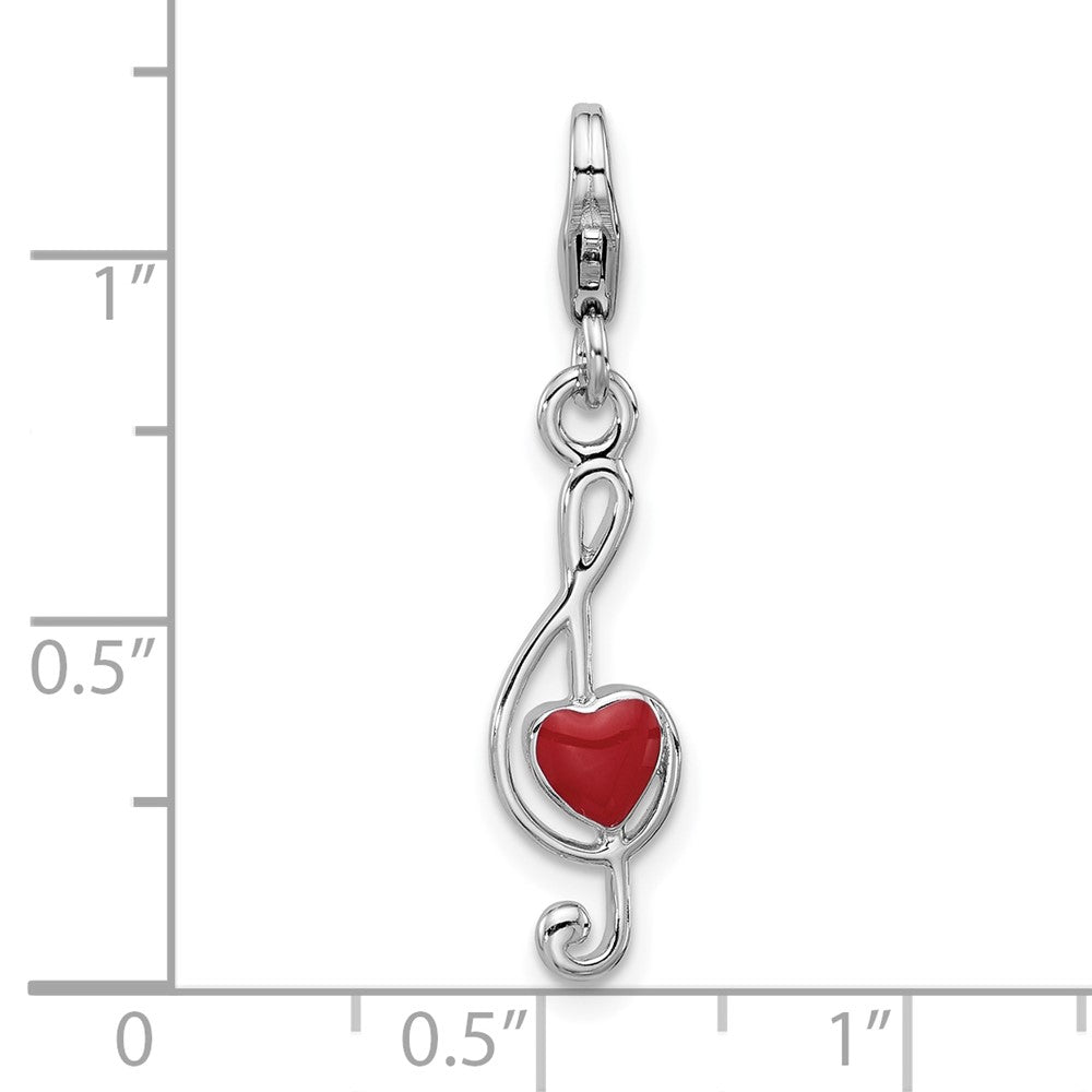 Sterling Silver Amore La Vita Rhodium Plated Enamel Red Heart 3-D Musical Note Charm