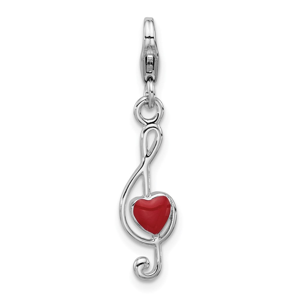 Sterling Silver Amore La Vita Rhodium Plated Enamel Red Heart 3-D Musical Note Charm