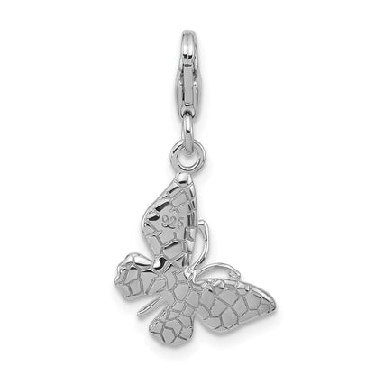 Sterling Silver Amore La Vita Rhodium Plated Purple Enamel 3-D Butterfly Charm