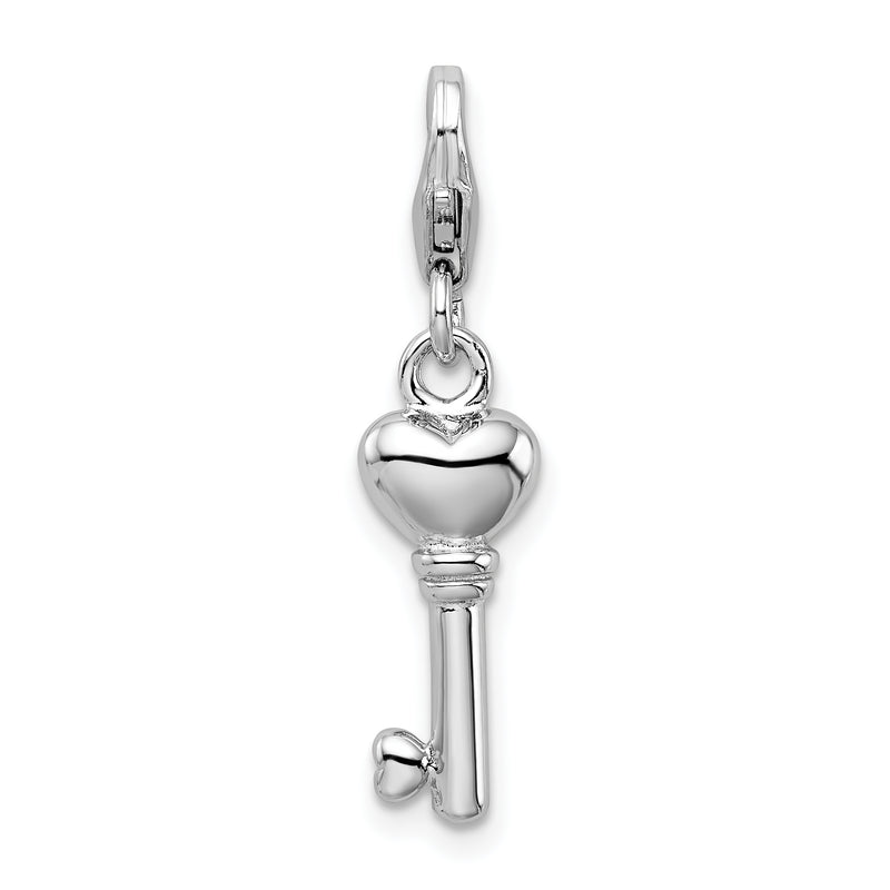 Sterling Silver Amore La Vita Rhodium-Plated Polished 3-D Key Charm With Fancy Lobster Clasp