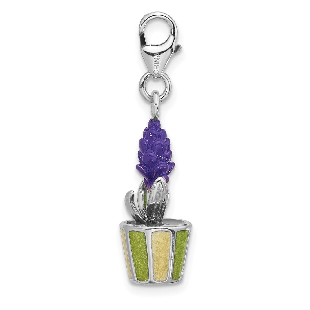 Sterling Silver Amore La Vita Rhodium Plated Enameled 3-D Potted Flower Charm