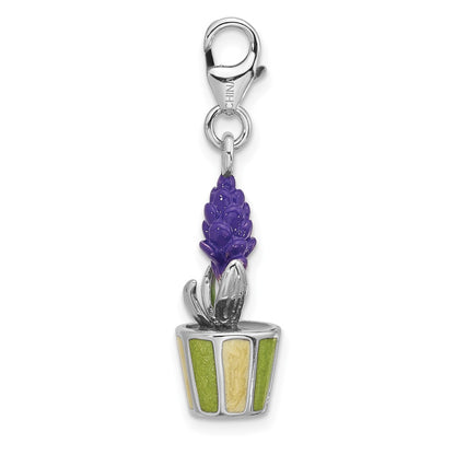 Sterling Silver Amore La Vita Rhodium Plated Enameled 3-D Potted Flower Charm
