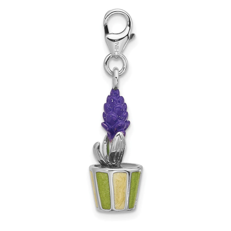 Sterling Silver Amore La Vita Rhodium Plated Enameled 3-D Potted Flower Charm