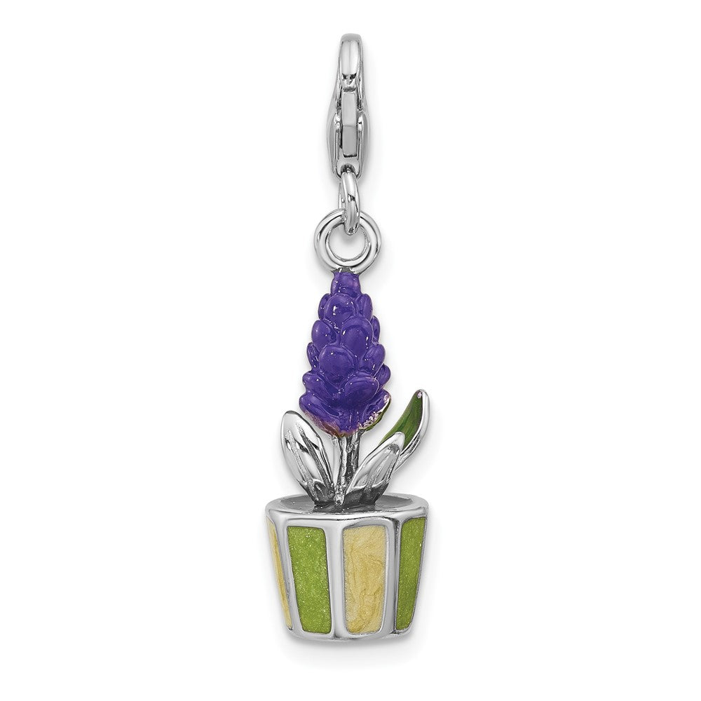 Sterling Silver Amore La Vita Rhodium Plated Enameled 3-D Potted Flower Charm
