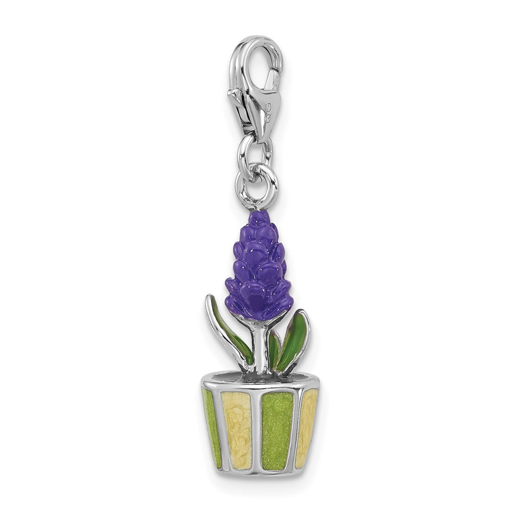 Sterling Silver Amore La Vita Rhodium Plated Enameled 3-D Potted Flower Charm