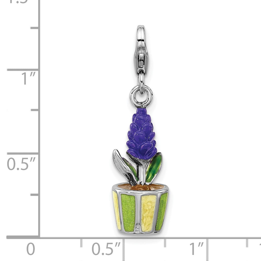 Sterling Silver Amore La Vita Rhodium Plated Enameled 3-D Potted Flower Charm