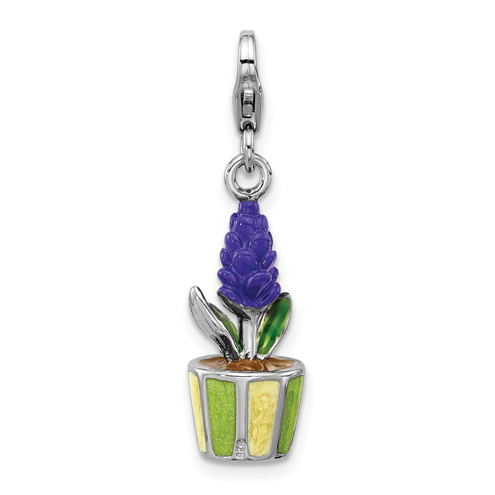 Sterling Silver Amore La Vita Rhodium Plated Enameled 3-D Potted Flower Charm