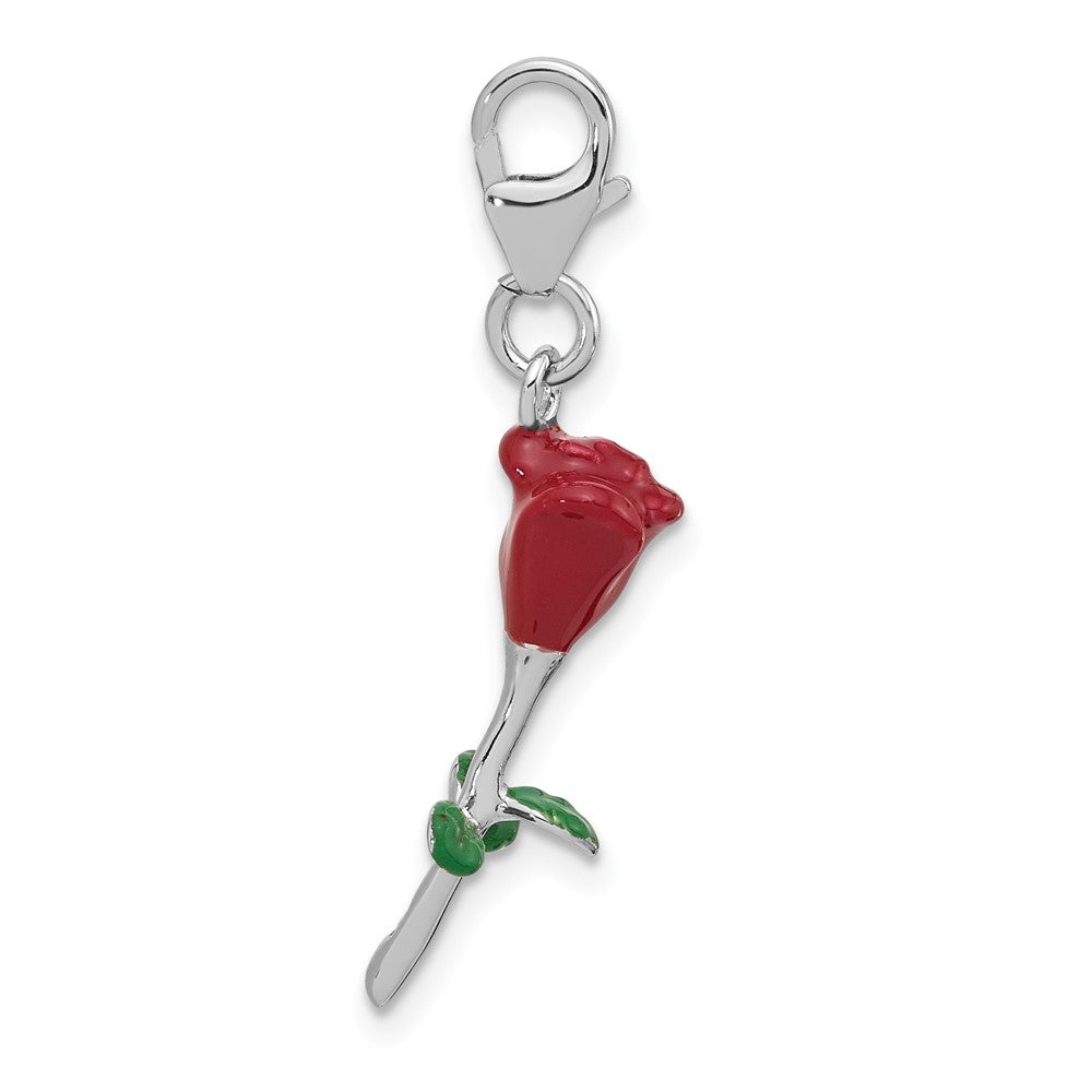 Sterling Silver Amore La Vita Rhodium Plated Enameled 3-D Potted Red Rose Charm