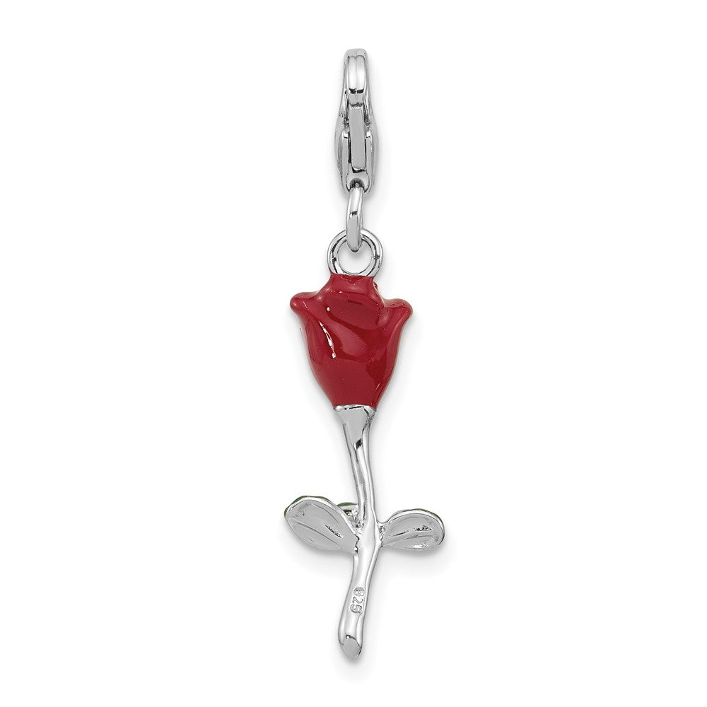 Sterling Silver Amore La Vita Rhodium Plated Enameled 3-D Potted Red Rose Charm