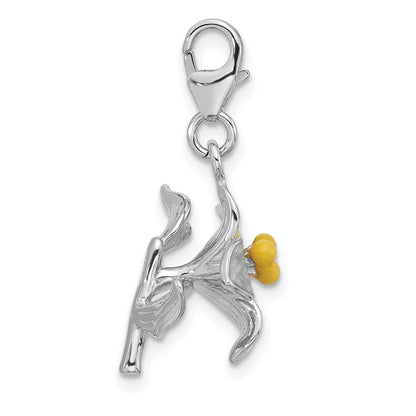 Sterling Silver Amore La Vita Rhodium Plated 3-D Enameled Yellow Flower Charm