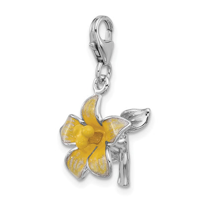 Sterling Silver Amore La Vita Rhodium Plated 3-D Enameled Yellow Flower Charm