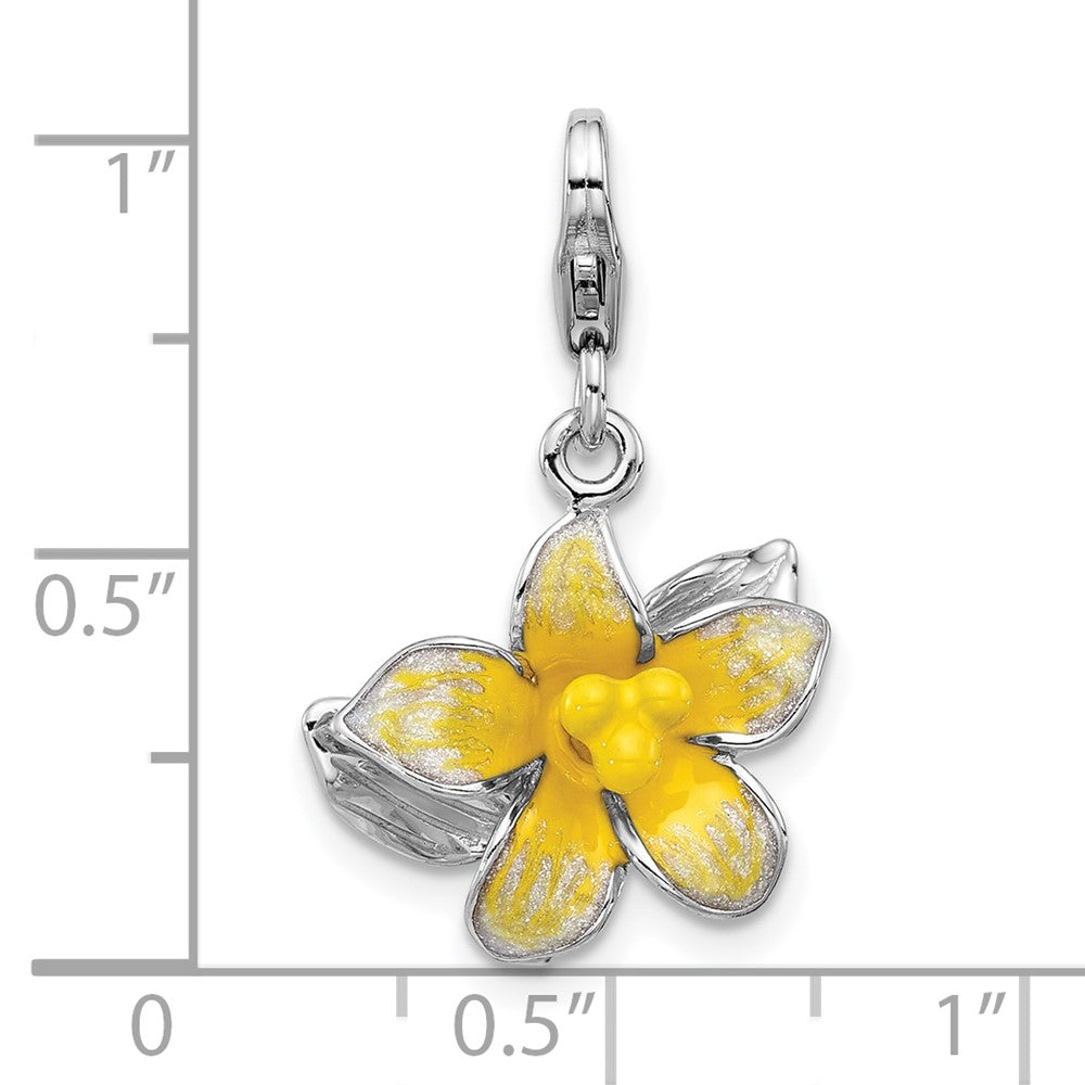 Sterling Silver Amore La Vita Rhodium Plated 3-D Enameled Yellow Flower Charm