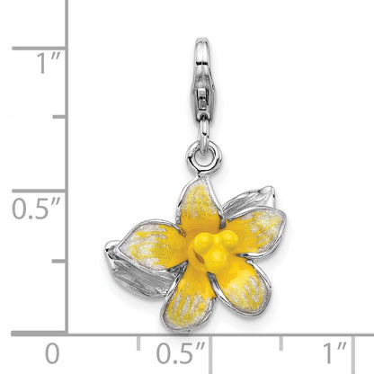 Sterling Silver Amore La Vita Rhodium Plated 3-D Enameled Yellow Flower Charm