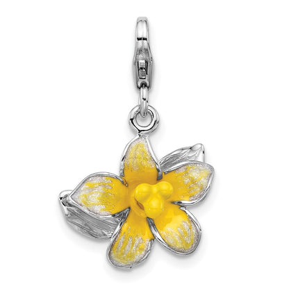 Sterling Silver Amore La Vita Rhodium Plated 3-D Enameled Yellow Flower Charm