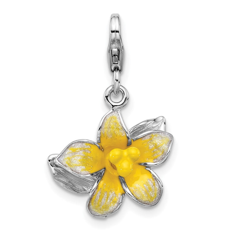 Sterling Silver Amore La Vita Rhodium Plated 3-D Enameled Yellow Flower Charm