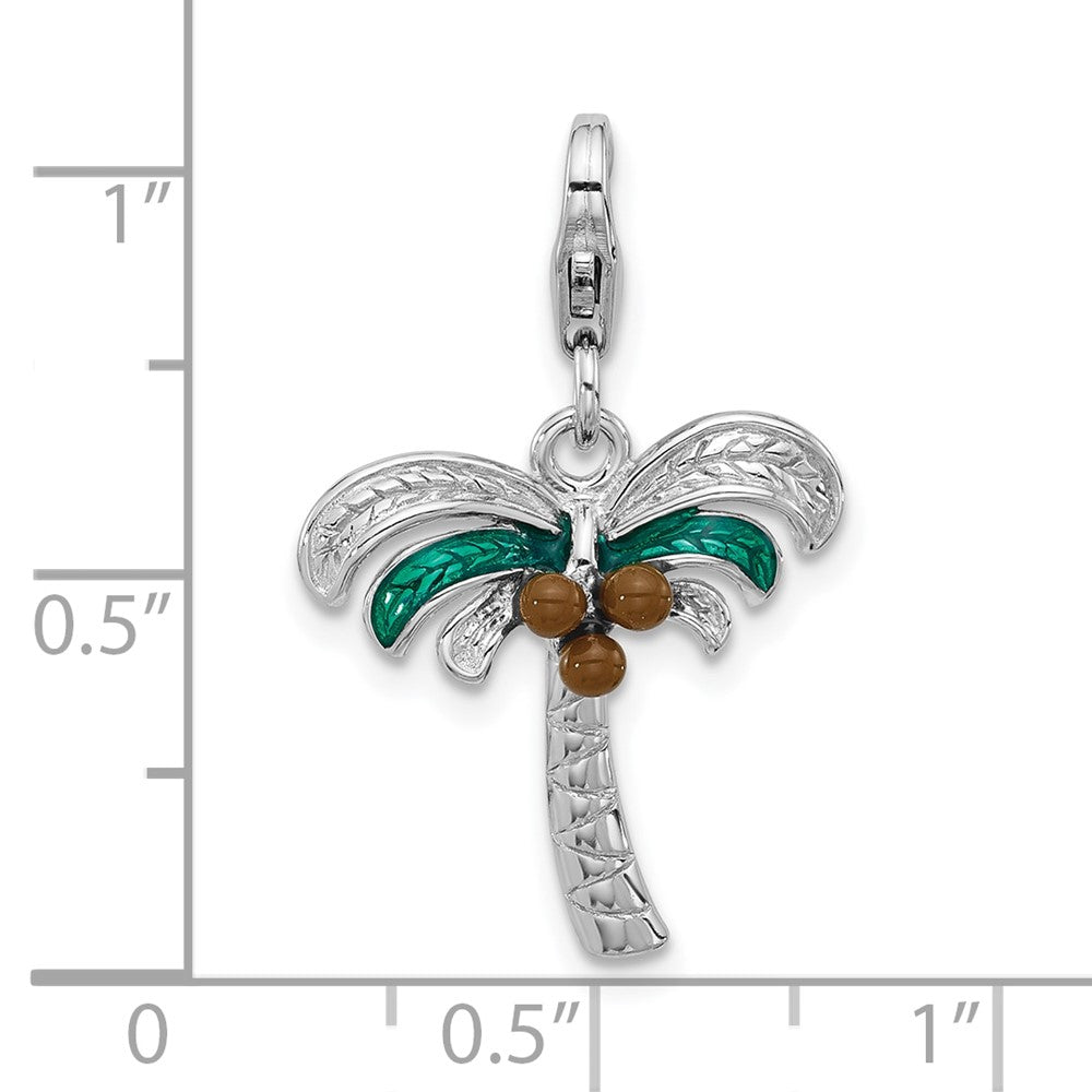 Sterling Silver Amore La Vita Rhodium-Plated Enameled Palm Tree W Coconuts Charm