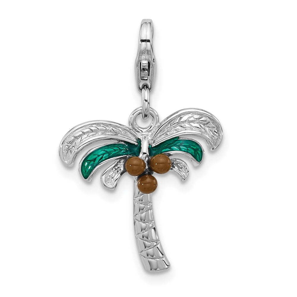 Sterling Silver Amore La Vita Rhodium-Plated Enameled Palm Tree W Coconuts Charm
