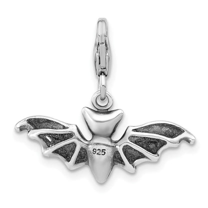 Sterling Silver Amore La Vita Rhodium-Plated Antiqued 3-D Bat Charm