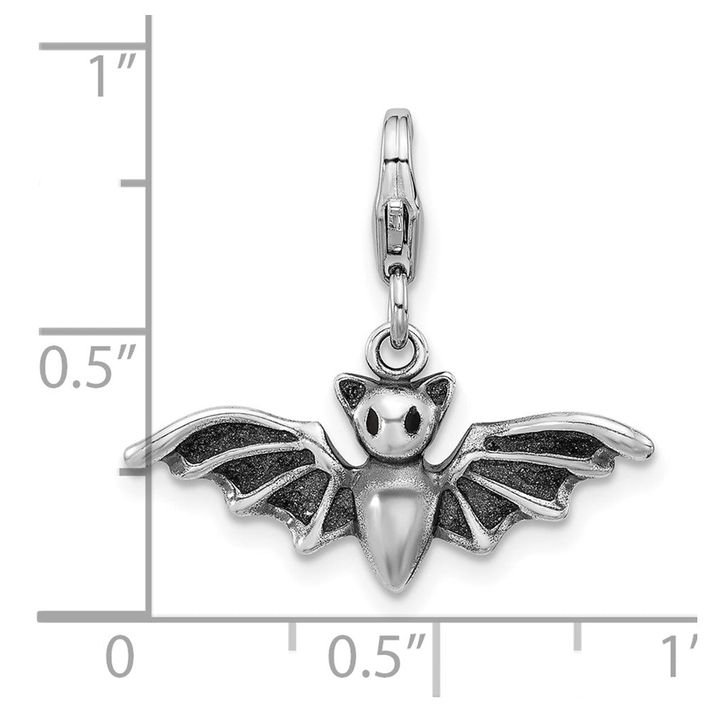 Sterling Silver Amore La Vita Rhodium-Plated Antiqued 3-D Bat Charm