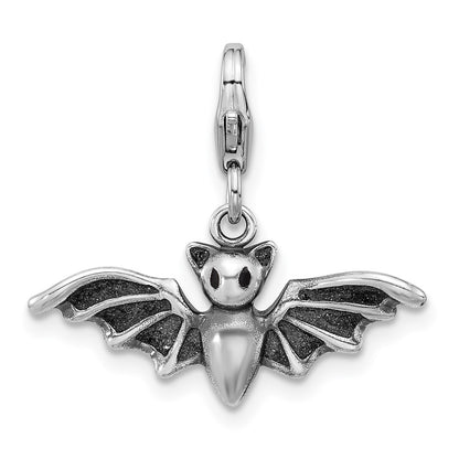 Sterling Silver Amore La Vita Rhodium-Plated Antiqued 3-D Bat Charm