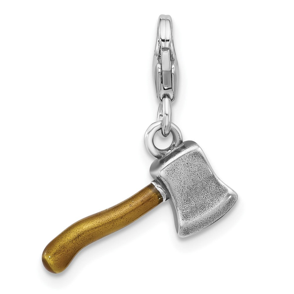 Sterling Silver Amore La Vita Rhodium Plated Antiqued Enamel 3-D Ax Charm