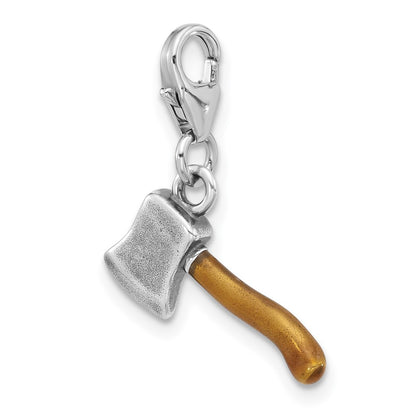 Sterling Silver Amore La Vita Rhodium Plated Antiqued Enamel 3-D Ax Charm