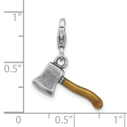 Sterling Silver Amore La Vita Rhodium Plated Antiqued Enamel 3-D Ax Charm